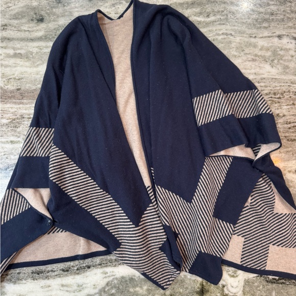 Navy and Beige Women's Reversible Sweater Poncho
One Size Fits All - Picture 2 of 4